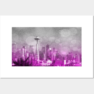 Fifty Shades Of Grey Wall Art - Pink and Grey Bokeh Seattle Skyline by Christine aka stine1